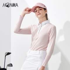 HONMA2020秋冬新款女式毛衫假两件设计长袖POLO衫新疆长绒棉