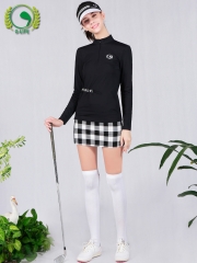 高尔夫服装女收腰长袖黑色透气上衣秋冬新款时尚女装格纹裙子套装