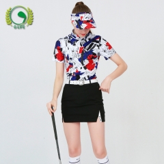 G-LIFE高尔夫球服装女夏装短袖花色上衣黑色裙子时尚女装套装韩国